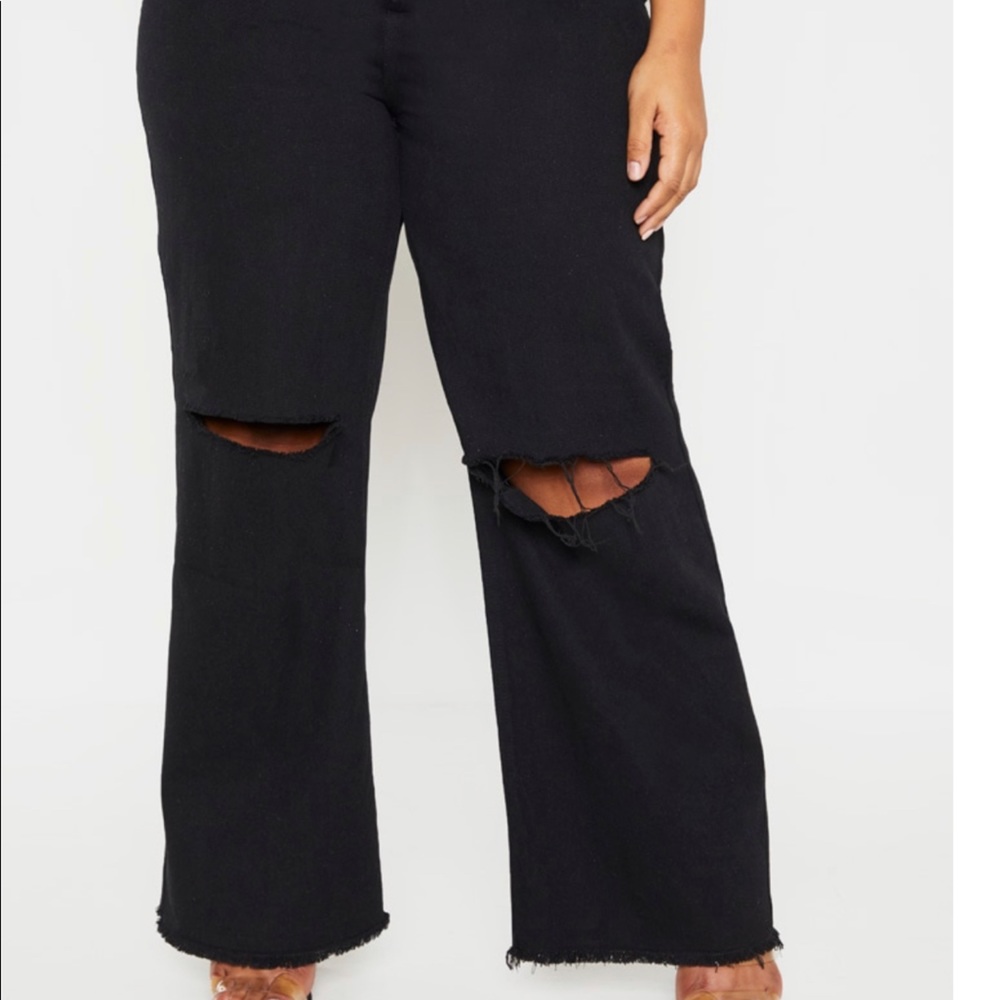 Black wide leg ripped jeans